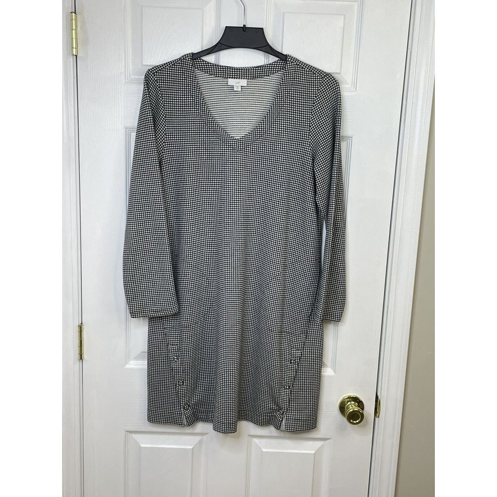 J Jill Women's Grey Checked Sheath‎ Snap Dress size M